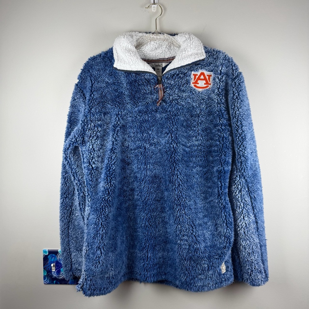 Women's Navy Auburn Tigers Sherpa Super Soft Quarter Zip Pullover Jacket Medium